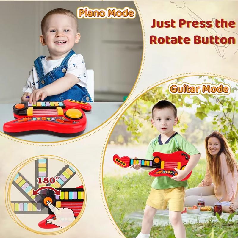 2 In 1 Electric Kids Guitar Toy Foldable Toy Guitar Piano Beginners Musical Instruments Early Education For Kids Gift/Xmas Gifts
