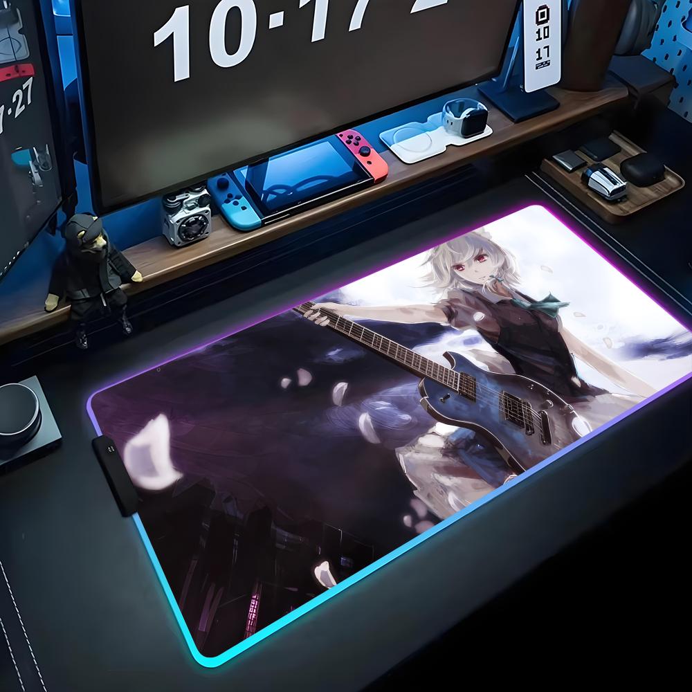 anime guitar girl Mouse Pad RGB Gaming Mousepad Big LED Pad PC Desk Mat Luminous Mouse Pad Large Keyboard Mats Table Rug With