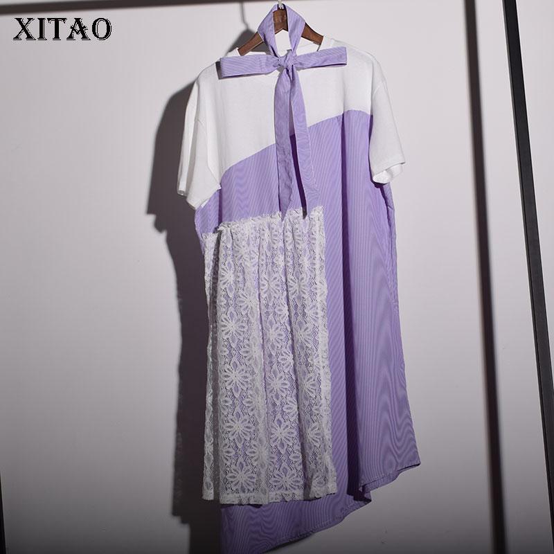 

XITAO кружевное лоскутное платье женское повседневное с бантом LJT2388