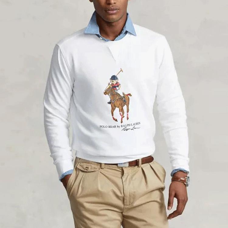 Polo Ralph Lauren Mikina s dlouhým rukávem s kulatým výstřihem s medvídkem Polo a velkým poníkem Pánská mikina Bílá MNPOKNI16821483
