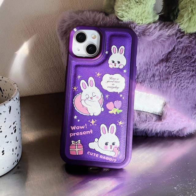 

Ins кролик фиолетовый кролик мультфильм кожаный силиконовый мягкий милый чехол для телефона для Iphone 11 12 13promax 14 Pro Max Plus Xsmax X Xr чехол for iphone 11PROMAX