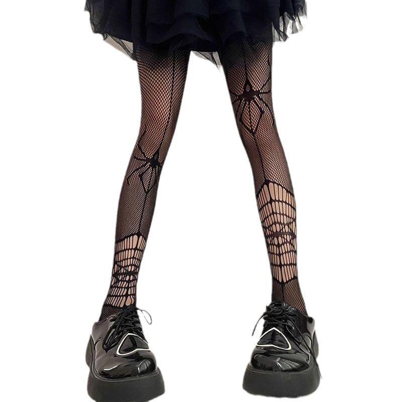 Halloween Gothic Spider Web Pantyhose - Black Y2K Style Stockings
