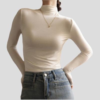 Simple Women's Modal Base Shirt Half-High Neck Pullover Base Shirt Slim-Fit Long Sleeve Stretch T-Shirt