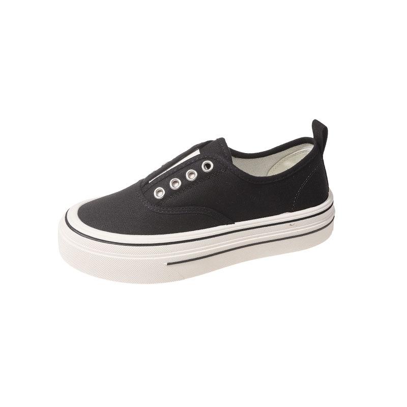Thick-soled one-pedal canvas shoes for women's 2025 spring new versatile casual no-lace-up, not tired feet, white shoes, board shoes