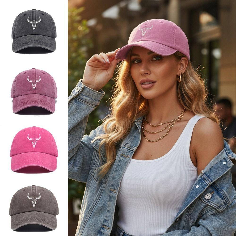 Hip Hop Bull Skull Print Baseball Cap Washed Cotton Streetwear Hats For Man Women Unisex