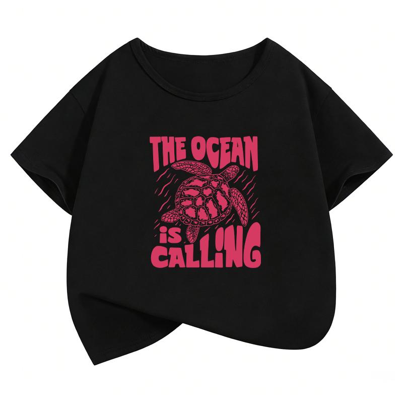 The Ocean Is Calling Sea Turtle Graphic Design T Shirts Manga Kids Children's T-shirt Boys Girls Summer Spring Casual Top Tee