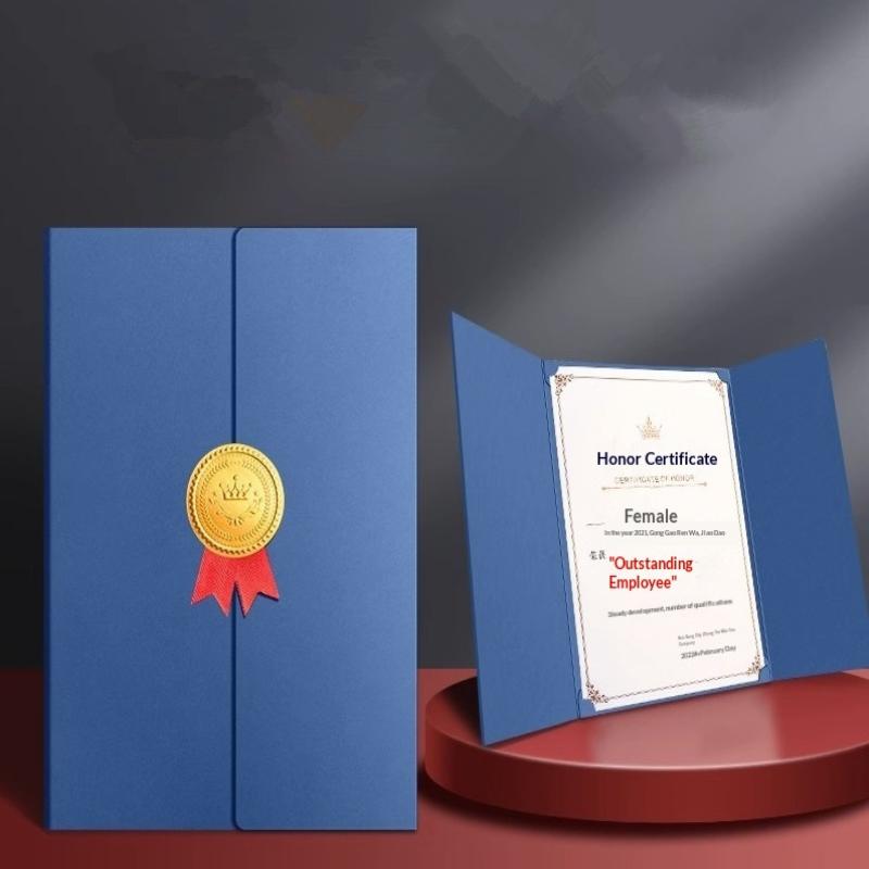

Graduation A4 Award Certificate Holder Three-Fold Page Paper Envelope Document Folder Gilding Process Exquisite Diploma Cover синий