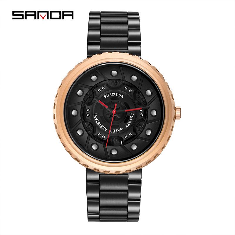 Sanda Men's Trendy Steel Band Hollow Dial Watch