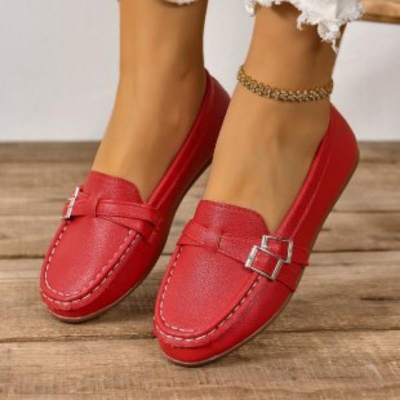 New flat-soled single shoes women's spring fashion belt buckle round head comfortable one-pedal casual Doudou shoes
