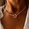 Simple Minimalist Choker Necklace Stainless Steel Collarbone Chain Circular Pendant Necklace  Gift