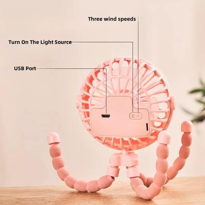Portable Small Fan With USB Charging Capable Of Winding 360 Degree Rotating Octopus Fan Suitable For Outdoor Baby Strollers