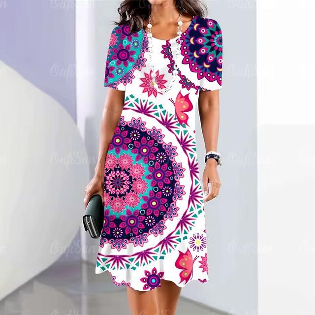 3D Digital Printing Dresses Women's Summer Short-sleeved O-neck Casual Loose Dress