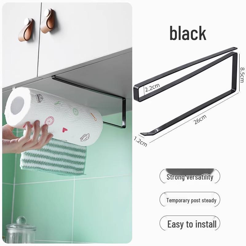 Punch-Free Hanging Kitchen Paper Towel and Film Storage Rack чёрный
