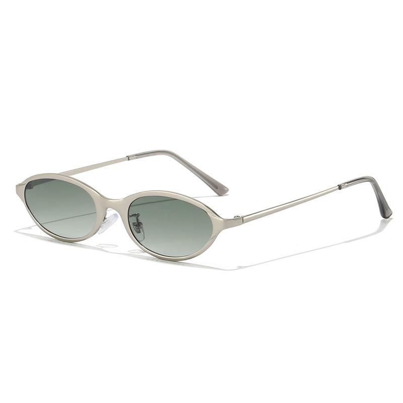 

Small Thin Frame Vintage Sunglasses Women For Men Luxury Brand Designer Oval Sun Glasses Punk Popular Metal Eye Glasses UV400 зеленый цвет-серебро