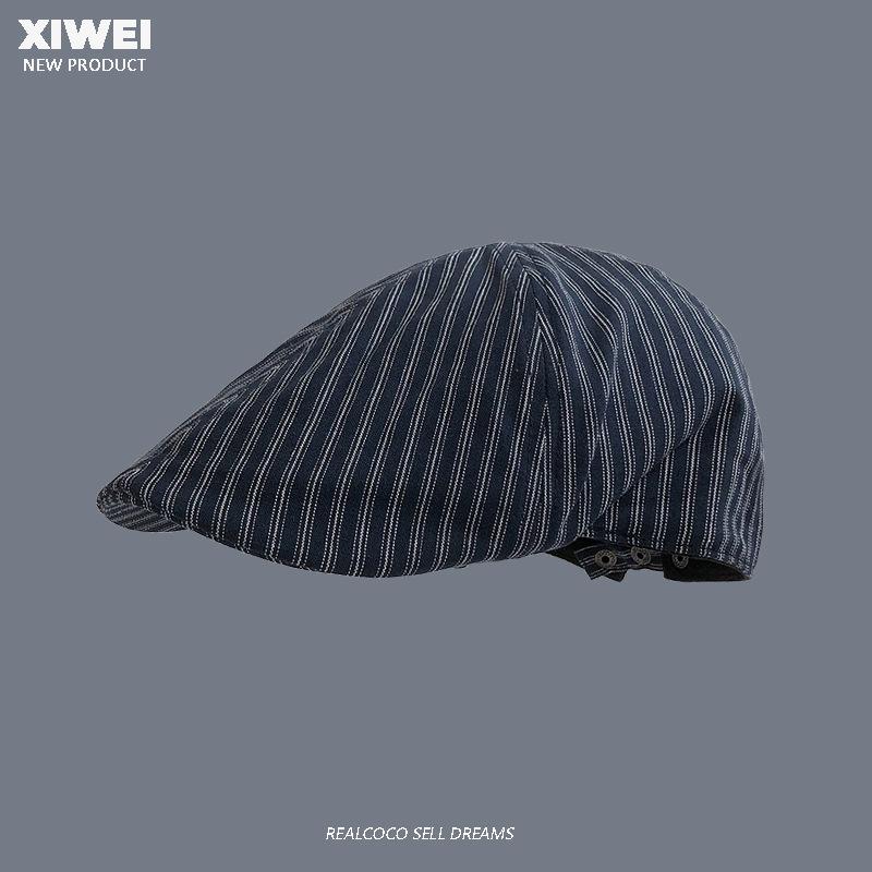 

Spring and summer literary temperament striped beret female face small newsboy hat retro painter hat versatile casual 56-58cm синій