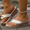 Fashion Fashion Woven Band Wedge Flip Flops for Women Summer Thick Sole Beach Slippers Woman Lightweight Comfort Clip Toe Sandals Female