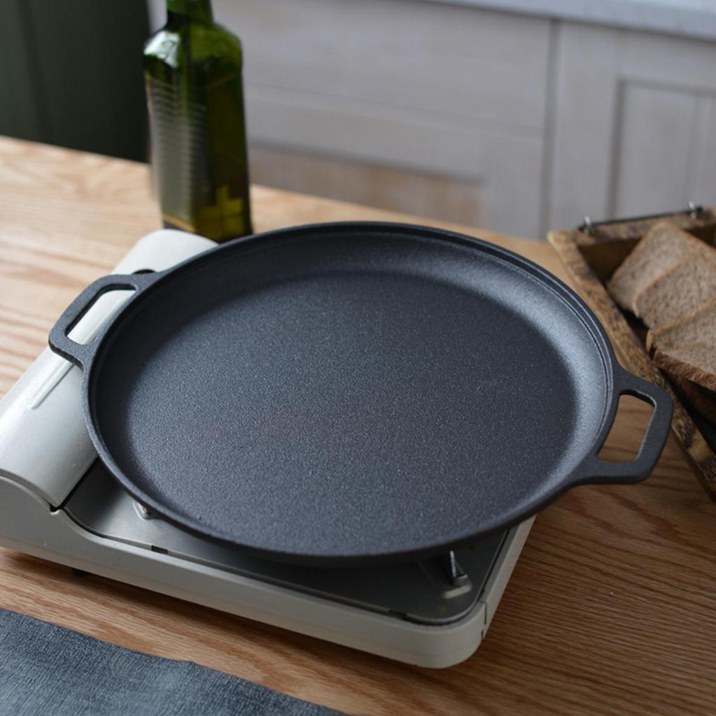 Barbecue Grill Accessory Portable Round with Two Handle Cookware Frying Pan for Kitchen Indoor