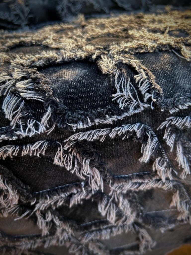 Fringe Diamond Denim Handmade Denim Thin Cotton Denim Fabric Scraps Fabric, Remnants, Fabric, (Smoky, 1m)