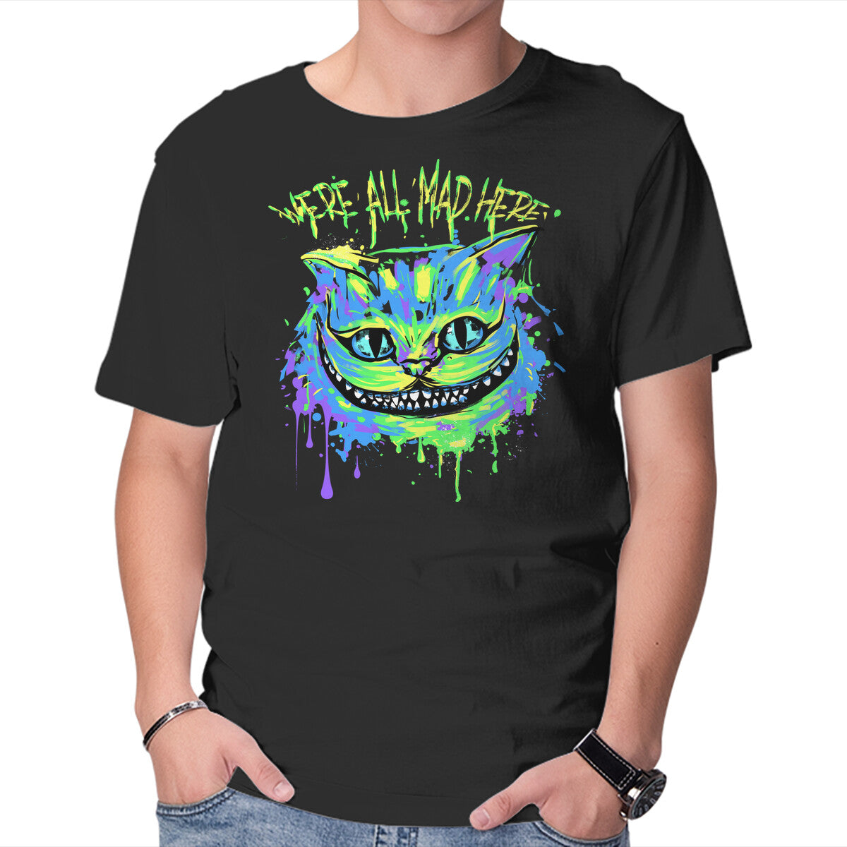Unisex Crew Neck T-Shirt Colorful Mad Cat Graphic Short Sleeve Casual Tee XXXL