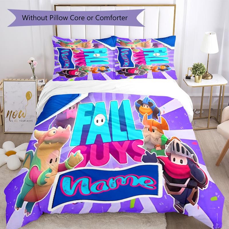 3pcs Custom Name Stumble Guys Bedding Set Duvet Cover Closure Includes 1 Duvet Cover & 2 Pillowcases for All Seasons Bedroom Decor