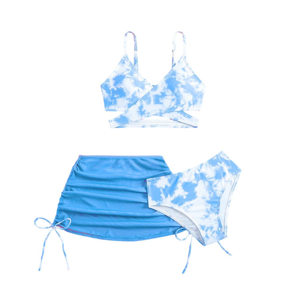 Piger To-delt Badedragt Sæt Tre-delt Tankini Bikini med Justerbare Stropper og Skørt Cover-up til Sommer Strand Pool Vandaktiviteter