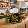 1pc Vintage Persian Ethnic Tissue Box-Floral Border Pattern Green Golden,Durable Napkin Organizer for Car,Kitchen,Dining,Home Decor-Decorative Tableto