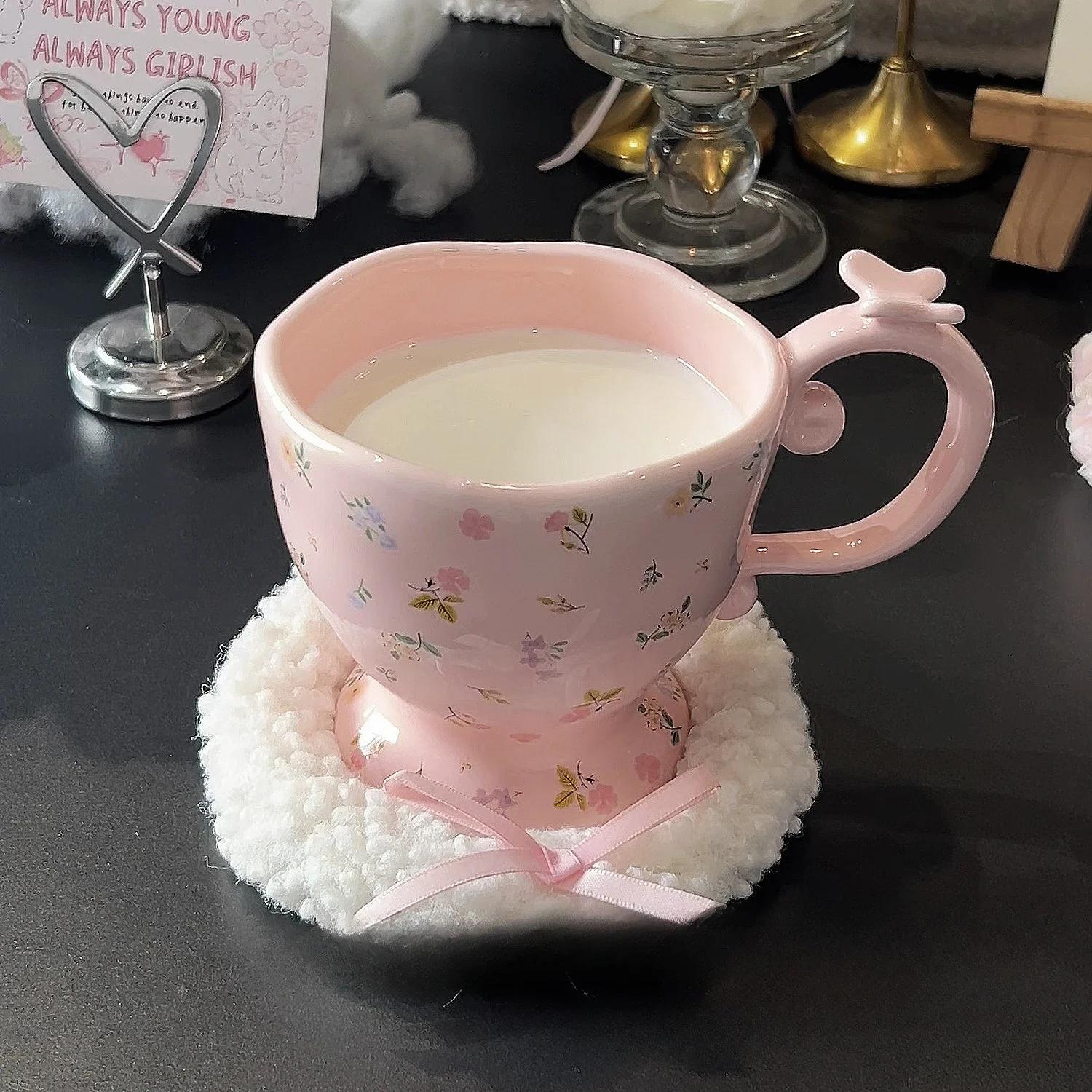 Cute and Creative Ceramic Mug Simple and High-value Large-capacity Water Cup with Straw 380ml