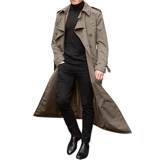 Autumn Winter Long Trench Coat Double-breasted Solid Color Slim Windproof Windbreaker Streetwear
