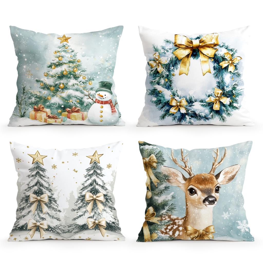 Green Christmas Decoration Pillowcase Printed Polyester 45X45Cm Throw Pillowcover Decorative Sofa Cushion Pillowslip Home Decor