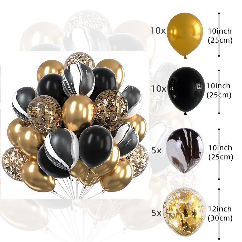 

Чорно-золотий набір з 30 повітряних куль для прикраси випускного, дня народження або весільної вечірки