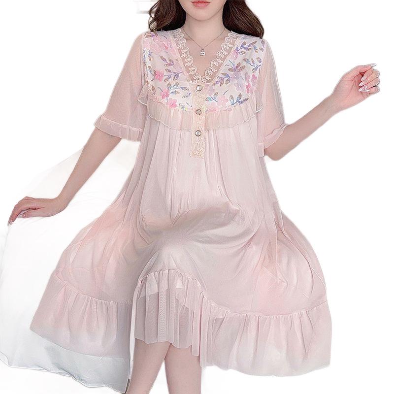 Pyjama en maille style princesse pour femme avec coussinets de poitrine - Été 2026