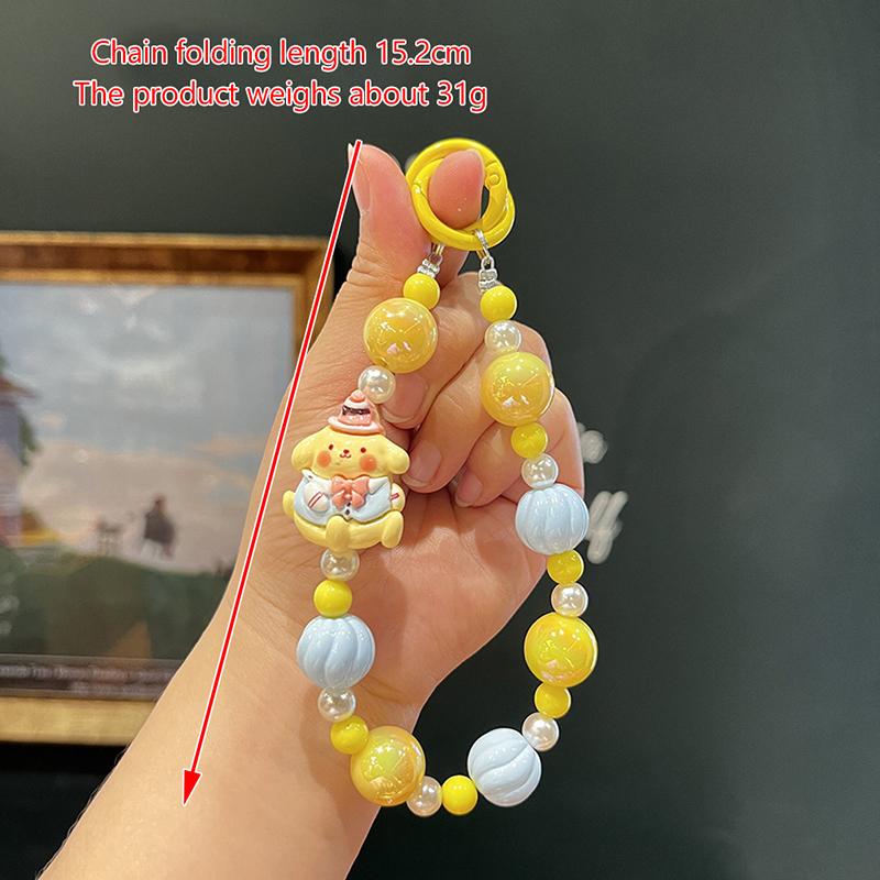 Sanrio Kuromi Beads Phone Chain Cinnamoroll Melody Keychain Sweet Girl Wrist Strap Bracelet Earphone Case Charm Bag Decor