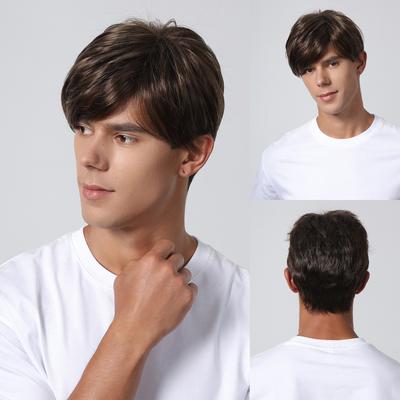 Peruka męska krótka Pixie Cut syntetyczna peruka z włosów brązowy naturalny peruka codzienna warstwowa puszysta impreza sztuczne włosy dla mężczyzn włókno odporne na ciepło