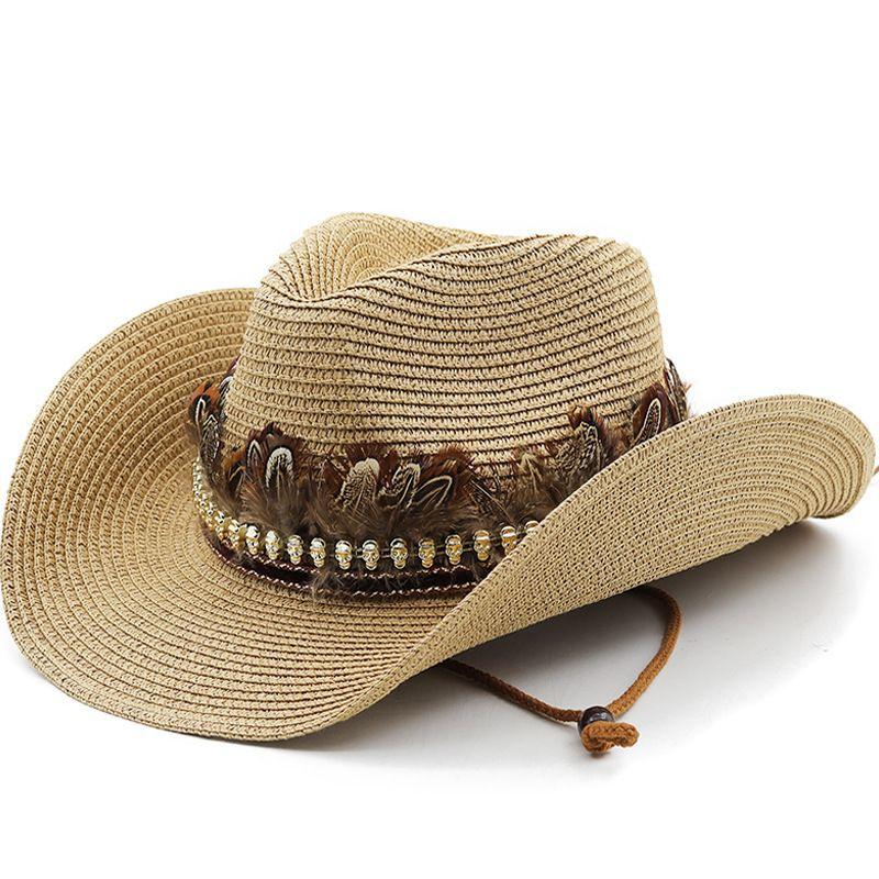 Spring summer new ethnic western cowboy straw hat Tibetan style American outdoor fashion unisex breathable sun protection hat
