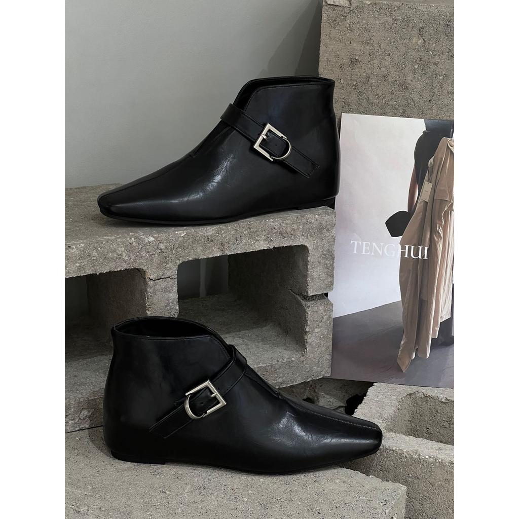 Inner heightening short boots women's autumn new pointed small leather boots versatile and thin British fashion boots women