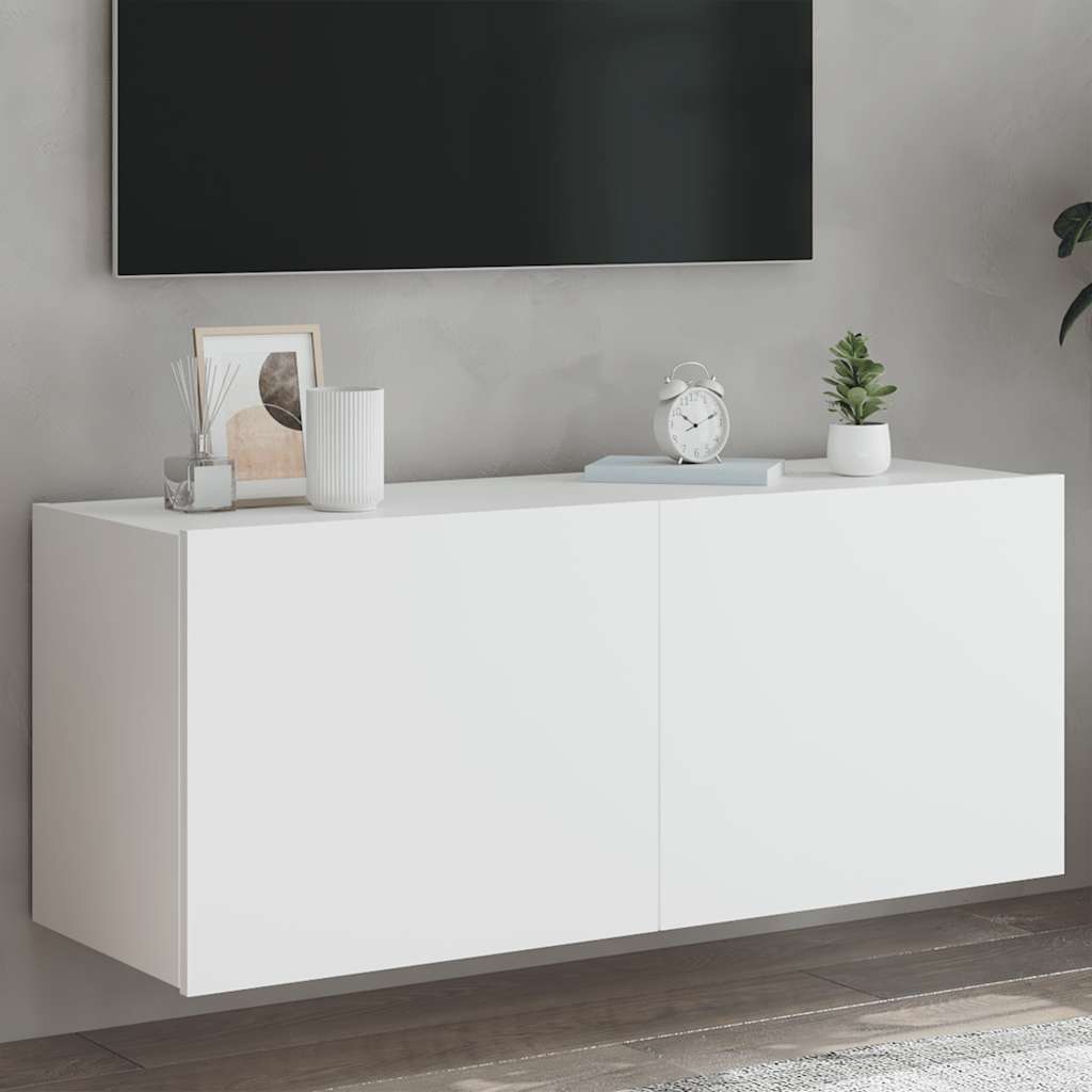 Vidaxl Ścienna Szafka Tv Z Led, Biała, 100X35X41 Cm
