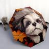 Shih Tzu and Fallen Leaves Pattern, Automatic Folding Umbrella, Portable and Foldable Design, 8 Ribs, a Christmas or Birthday Gift.