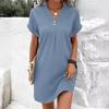 Womens V Neck Striped Polyester Casual Dress With Buttons For Office Wear