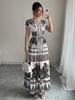 Blue and White Floral Print Short Sleeve Midi Dress with Tie Belt