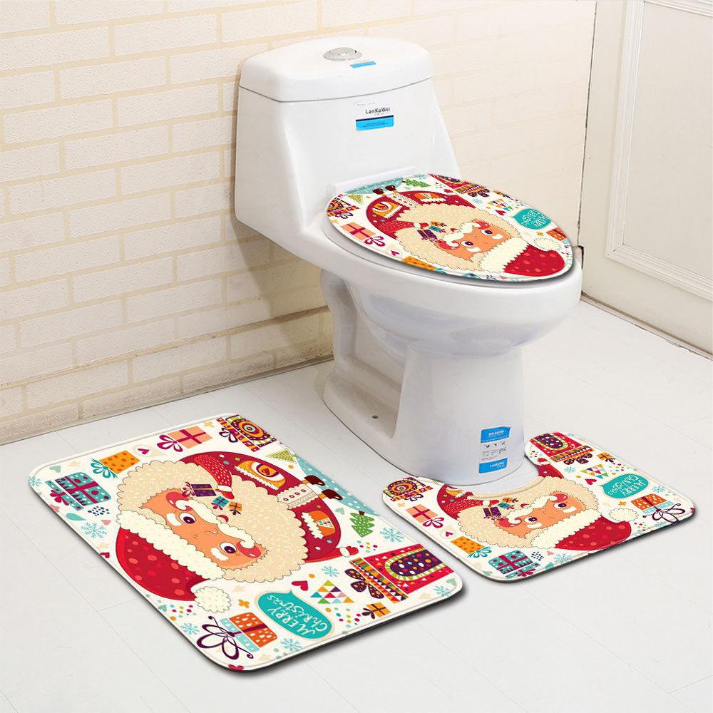 Christmas Bathroom Floor Mat Toilet Three-Piece Set