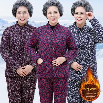 Grandma's Cozy Fleece-lined Winter Set: Thick Cotton-padded Jacket and Pants for Middle-aged Women and Seniors.