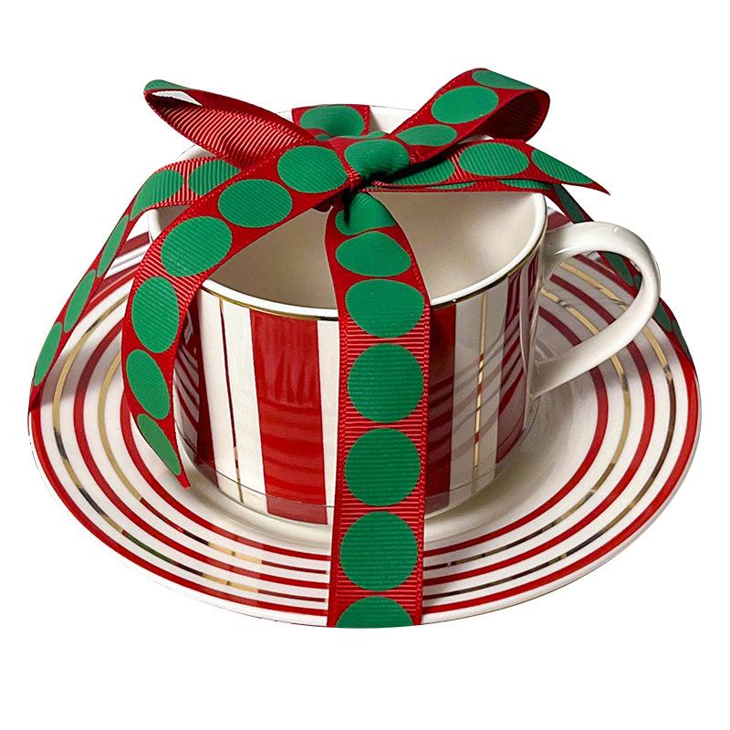 High Value Striped Coffee Cup Saucer Set Cup High End Ceramic Mug Exquisite Coffee Cup