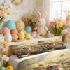 Bedding Pillowcase Quilt Cover 3-Piece Set Rabbit Wearing Wreath, Easter Egg Pattern Decoration