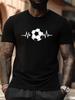 Plus Size Soccer Heartbeat T-shirt - Black Casual Crew Neck Tee with White Football & EKG Line Design