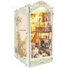 Moin Moin Dollhouse Miniature DIY Kit Book-Shaped Paper Craft Bookend with LED Light Country Scene Flowers Cat