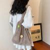 Women Knitted Tote Bag Crochet Shoulder Bag with Flower Decor Hollow Out Handbag Casual Beach Bag Outdoor Travel Bag
