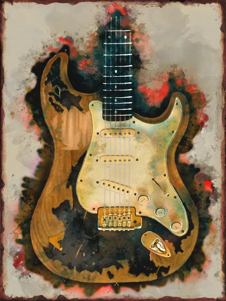 Rock Guitar Metal Tin Signs for Home Living Room Wall Art Decoration Club Bar Party Plaques Office Garage Bedroom Vintage Pos