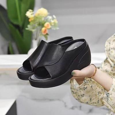 Frauen Sandalen Frauen Hausschuhe Schwarz Keil Plattform Offene spitze Frauen Orthopädie Dicken Boden Strand High Heels Slides