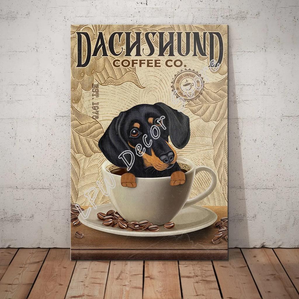 Dachshund Tin Metal Sign Coffee Poster Gift Wall Art for Cafe Kitchen Coffee Corner Coffee Pot for Men Women Xmas Gift 8x12inch