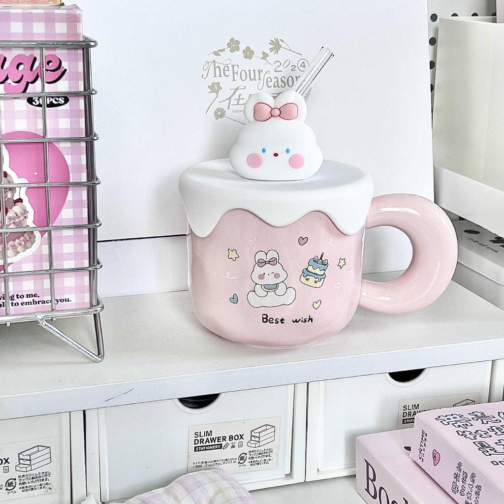 High-value Cute Puppy Mug with Lid Large-capacity Ceramic Drinking Cup Girls Birthday Gift Creative Cup